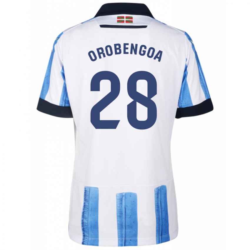 Niño Camiseta Ekain Orobengoa #28 Azul Blanco 1ª Equipación 2023/24 La Camisa