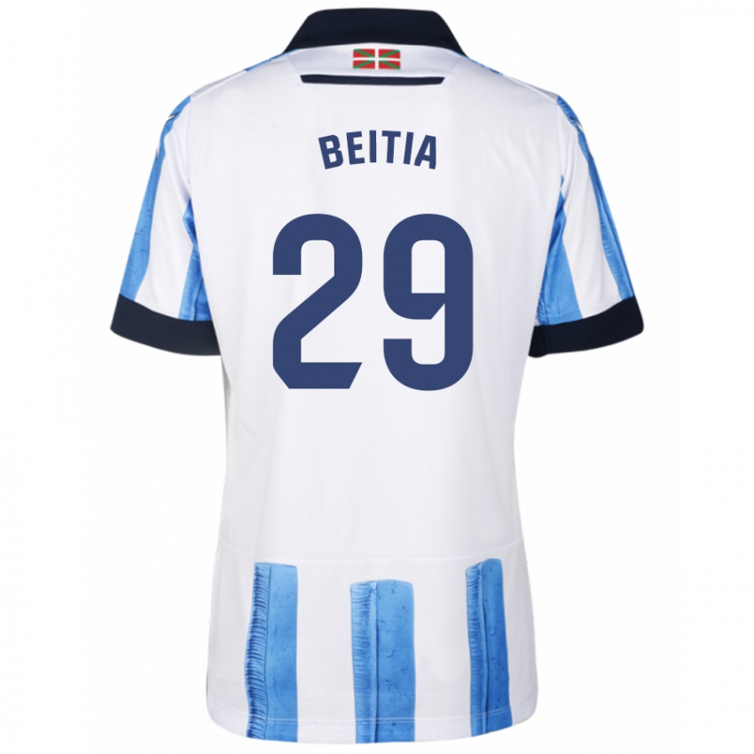 Niño Camiseta Luken Beitia #29 Azul Blanco 1ª Equipación 2023/24 La Camisa