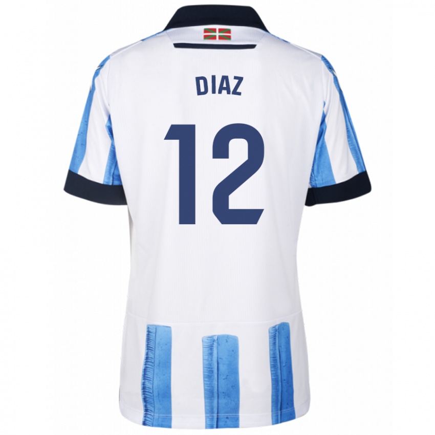 Niño Camiseta Ekain Díaz #12 Azul Blanco 1ª Equipación 2023/24 La Camisa
