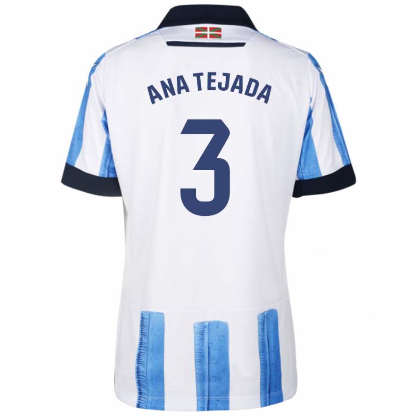 Niño Camiseta Ana Tejada Jiménez #3 Azul Blanco 1ª Equipación 2023/24 La Camisa