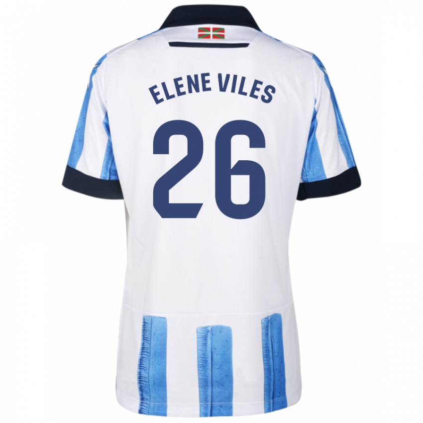 Niño Camiseta Elene Viles Odriozola #26 Azul Blanco 1ª Equipación 2023/24 La Camisa