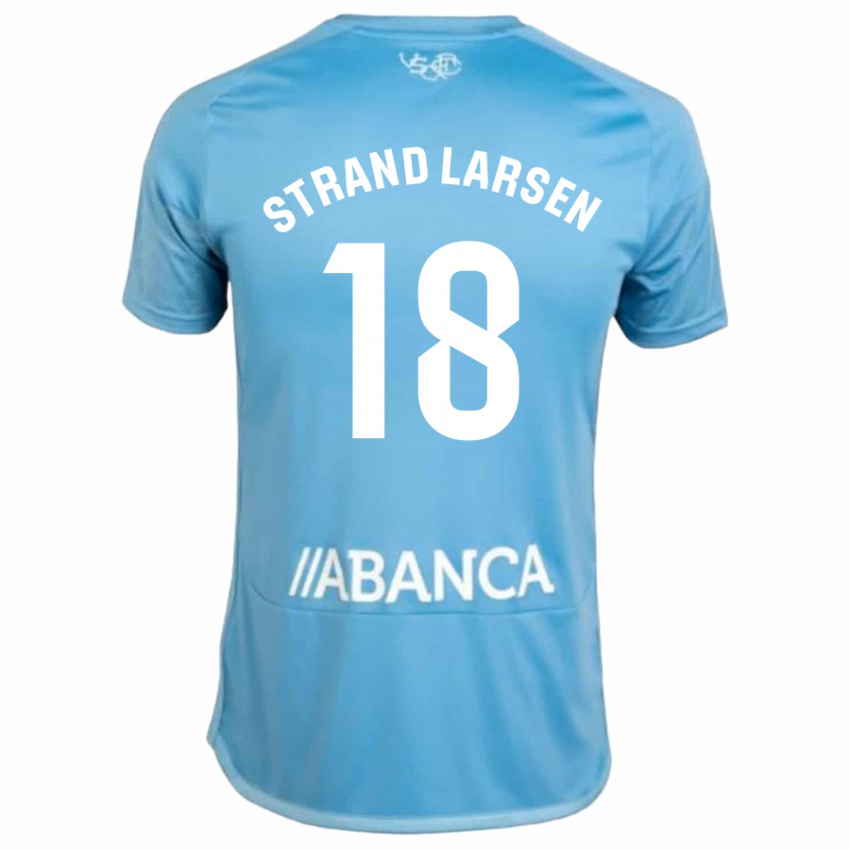 Niño Camiseta Jørgen Strand Larsen #18 Azul 1ª Equipación 2023/24 La Camisa