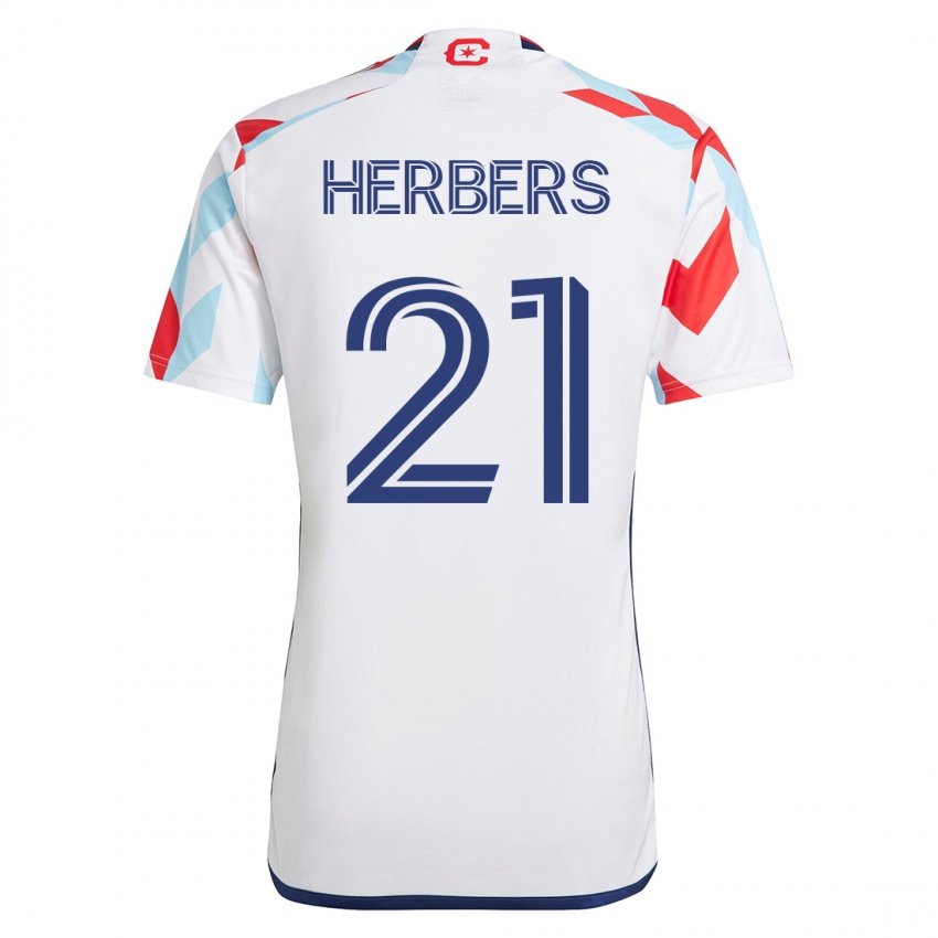 Niño Camiseta Fabian Herbers #21 Blanco Azul 2ª Equipación 2023/24 La Camisa