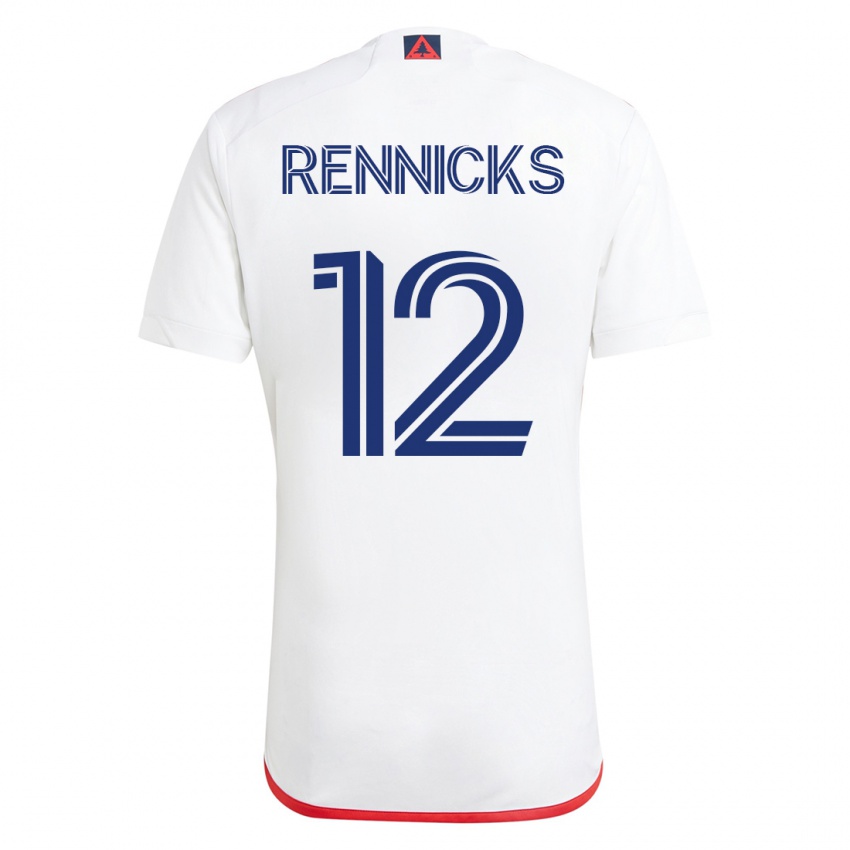 Niño Camiseta Justin Rennicks #12 Blanco Rojo 2ª Equipación 2023/24 La Camisa