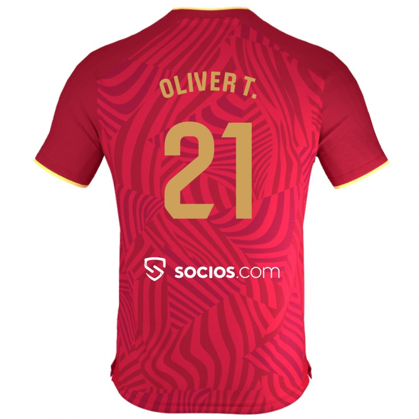 Niño Camiseta Óliver Torres #21 Rojo 2ª Equipación 2023/24 La Camisa