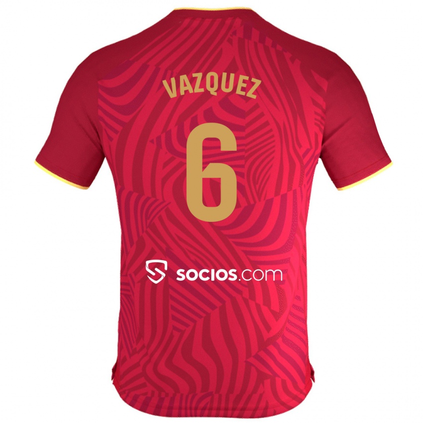 Niño Camiseta Manolo Vázquez #6 Rojo 2ª Equipación 2023/24 La Camisa