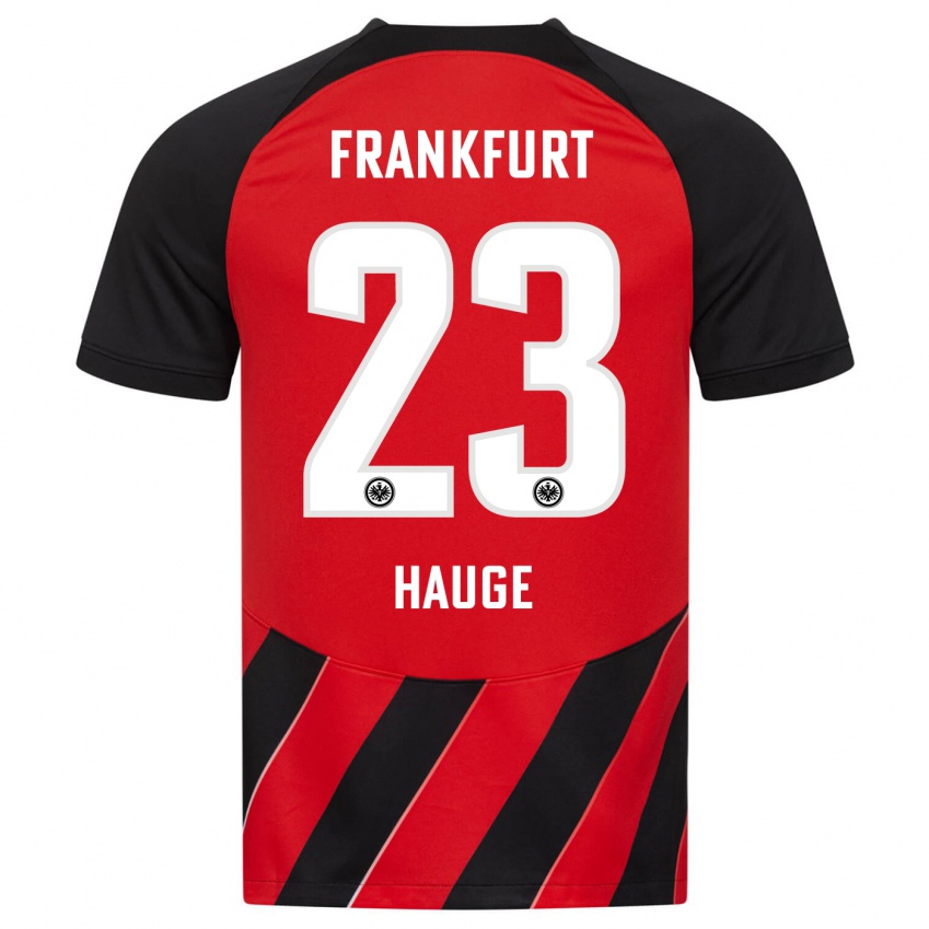 Hombre Camiseta Jens Petter Hauge #23 Negro Rojo 1ª Equipación 2023/24 La Camisa
