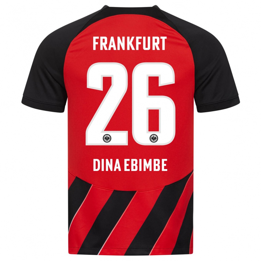 Hombre Camiseta Junior Dina Ebimbe #26 Negro Rojo 1ª Equipación 2023/24 La Camisa
