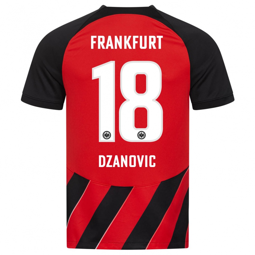 Hombre Camiseta Benjamin Dzanovic #18 Negro Rojo 1ª Equipación 2023/24 La Camisa