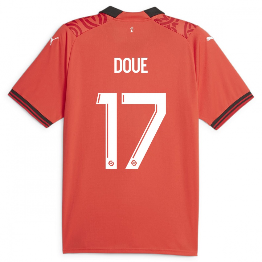 Hombre Camiseta Guéla Doué #17 Rojo 1ª Equipación 2023/24 La Camisa