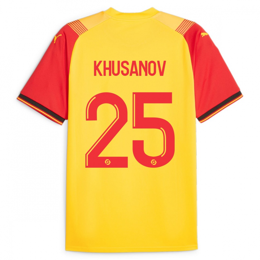 Hombre Camiseta Abdukodir Khusanov #25 Amarillo 1ª Equipación 2023/24 La Camisa