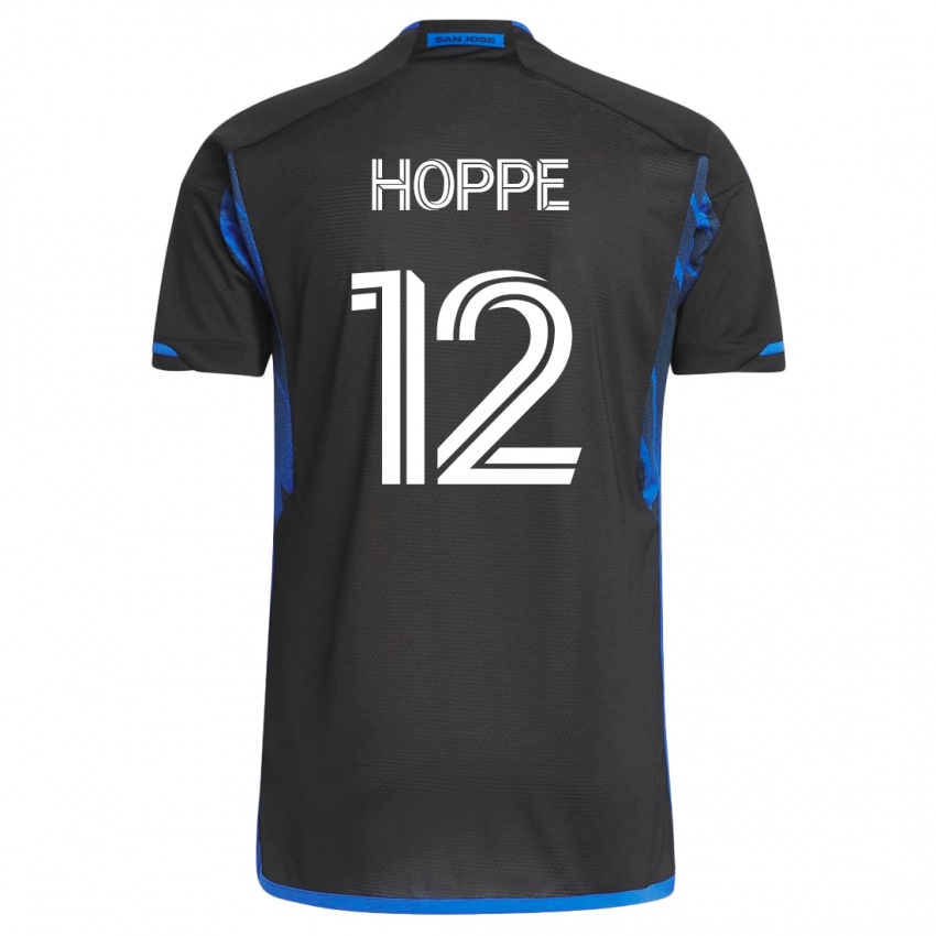 Hombre Camiseta Matthew Hoppe #12 Azul Negro 1ª Equipación 2023/24 La Camisa