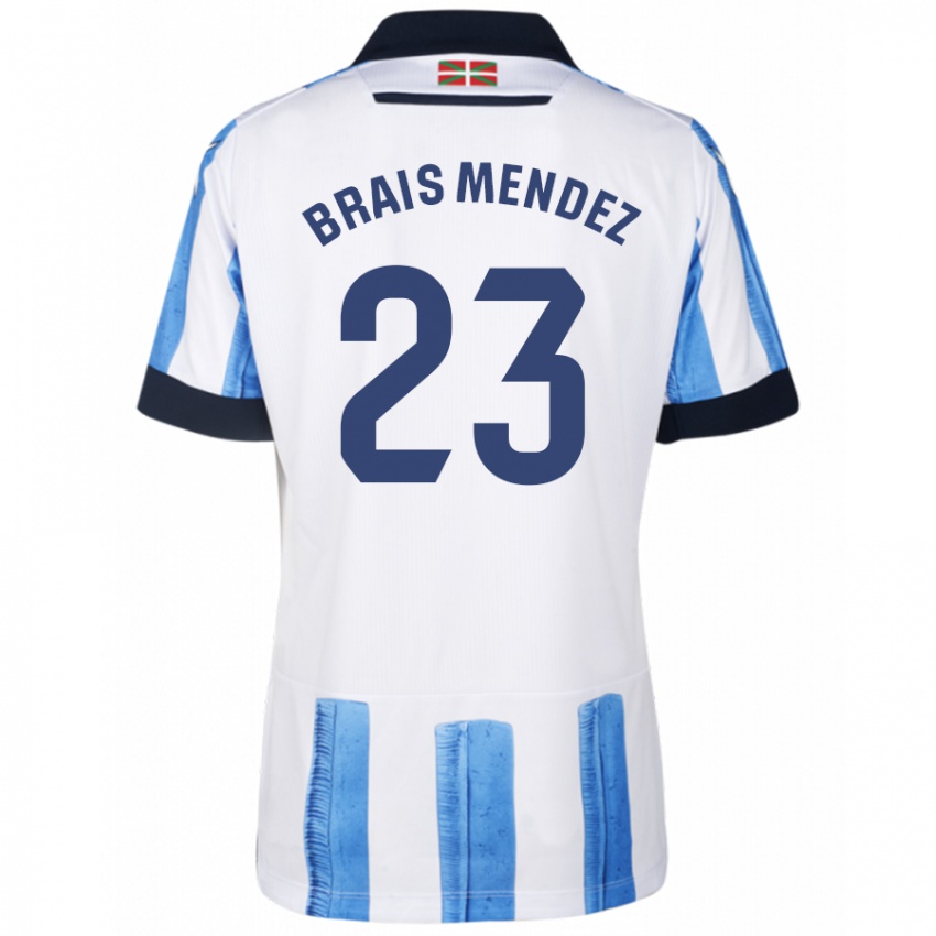 Hombre Camiseta Brais Mendez #23 Azul Blanco 1ª Equipación 2023/24 La Camisa