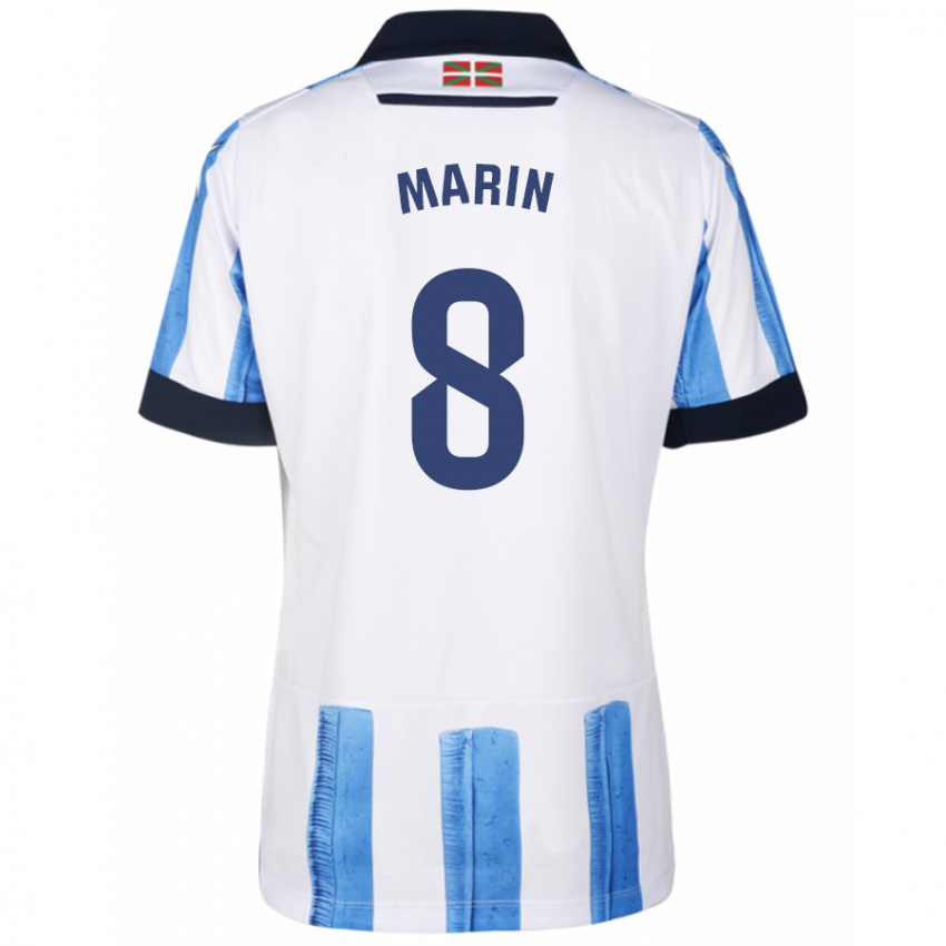 Hombre Camiseta Pablo Marín #8 Azul Blanco 1ª Equipación 2023/24 La Camisa