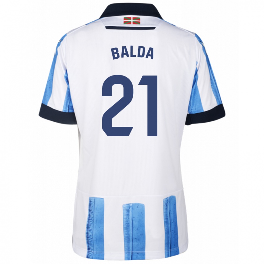Hombre Camiseta Jon Balda #21 Azul Blanco 1ª Equipación 2023/24 La Camisa