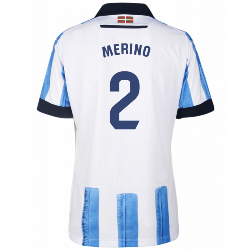 Hombre Camiseta Jon Merino #2 Azul Blanco 1ª Equipación 2023/24 La Camisa