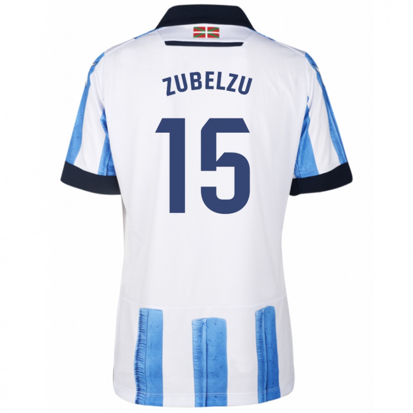 Hombre Camiseta Julen Zubelzu #15 Azul Blanco 1ª Equipación 2023/24 La Camisa