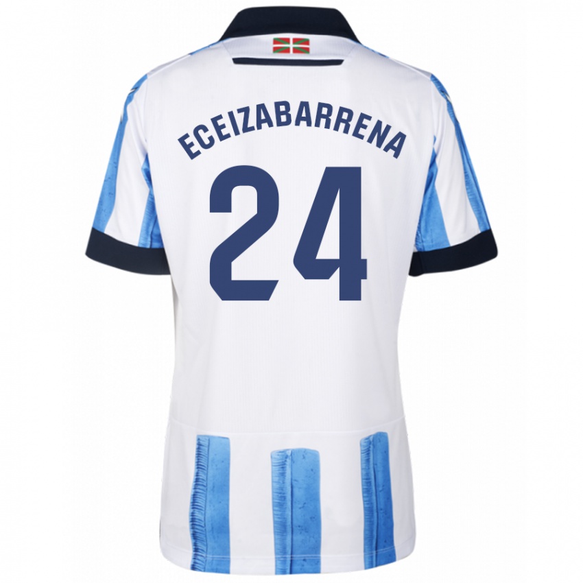 Hombre Camiseta Jon Eceizabarrena #24 Azul Blanco 1ª Equipación 2023/24 La Camisa
