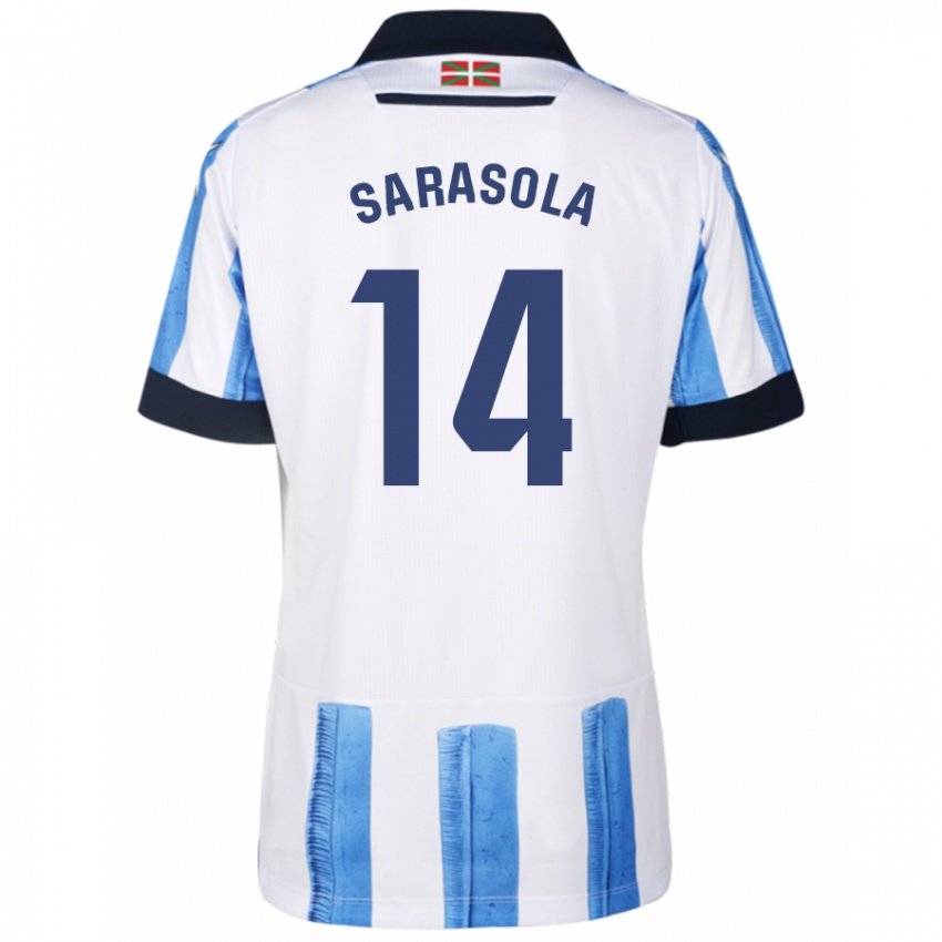 Hombre Camiseta Izarne Sarasola Beain #14 Azul Blanco 1ª Equipación 2023/24 La Camisa