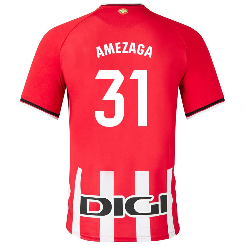 Hombre Camiseta Jone Amezaga #31 Rojo 1ª Equipación 2023/24 La Camisa
