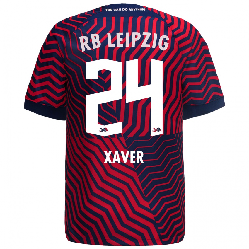 Hombre Camiseta Xaver Schlager #24 Azul Rojo 2ª Equipación 2023/24 La Camisa