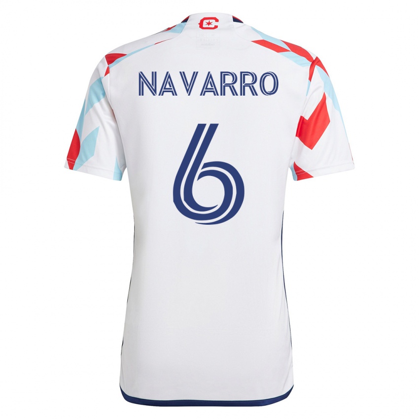 Hombre Camiseta Miguel Navarro #6 Blanco Azul 2ª Equipación 2023/24 La Camisa