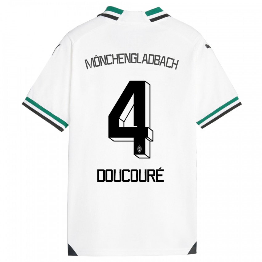 Mujer Camiseta Mamadou Doucoure #4 Blanco Verde 1ª Equipación 2023/24 La Camisa
