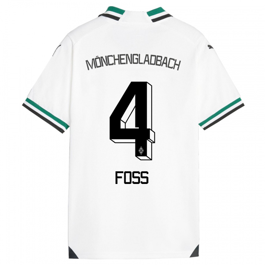 Mujer Camiseta Jonathan Foss #4 Blanco Verde 1ª Equipación 2023/24 La Camisa