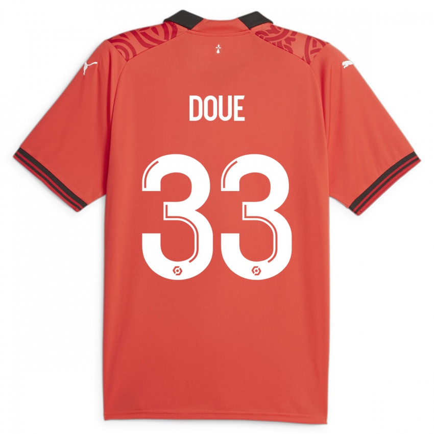 Mujer Camiseta Désiré Doué #33 Rojo 1ª Equipación 2023/24 La Camisa