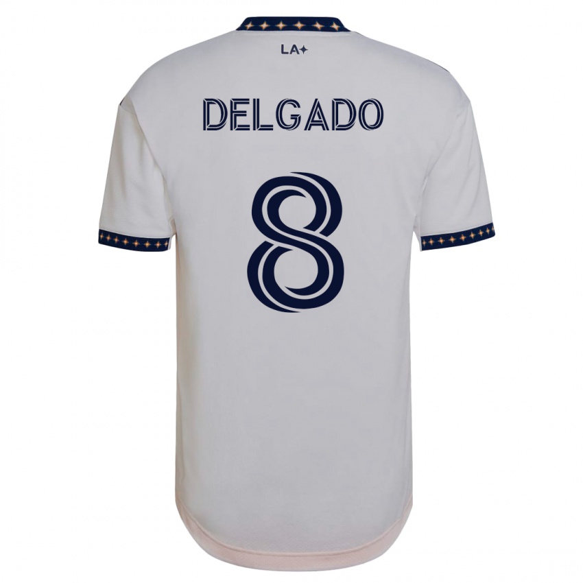 Mujer Camiseta Mark Delgado #8 Blanco 1ª Equipación 2023/24 La Camisa