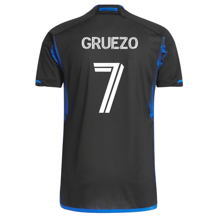 Mujer Camiseta Carlos Gruezo #7 Azul Negro 1ª Equipación 2023/24 La Camisa