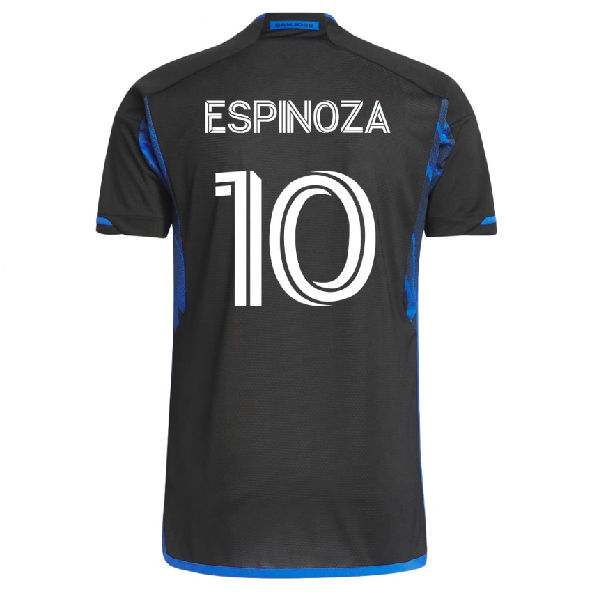 Mujer Camiseta Cristian Espinoza #10 Azul Negro 1ª Equipación 2023/24 La Camisa