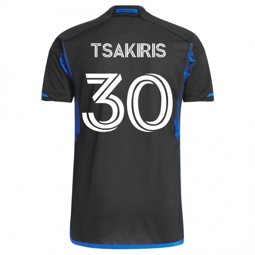 Mujer Camiseta Niko Tsakiris #30 Azul Negro 1ª Equipación 2023/24 La Camisa