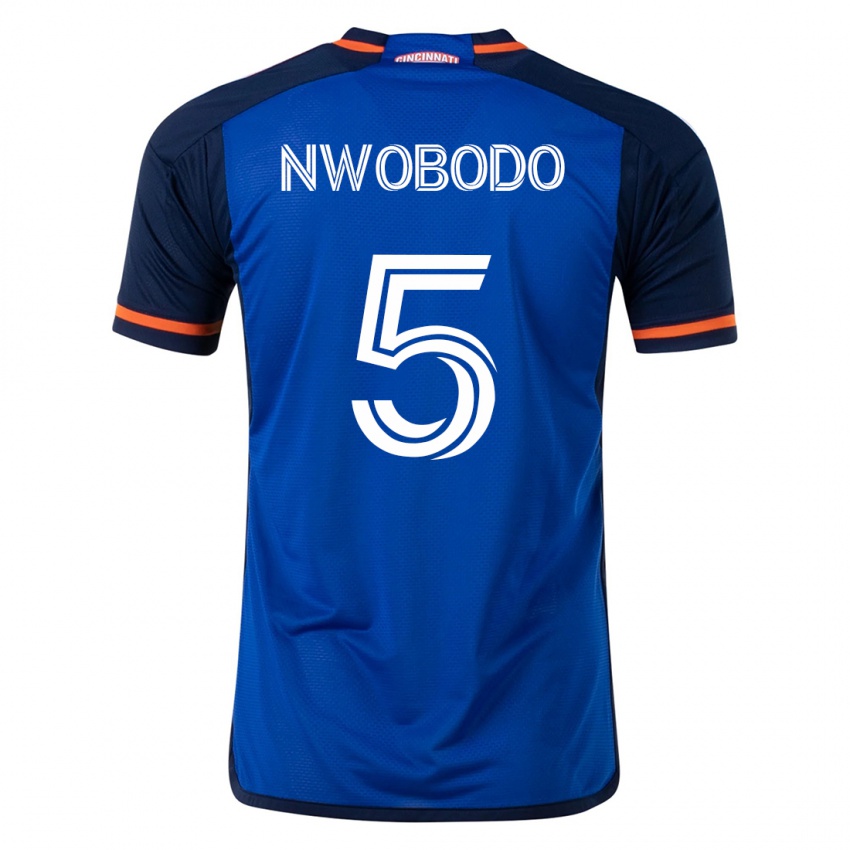 Mujer Camiseta Obinna Nwobodo #5 Azul 1ª Equipación 2023/24 La Camisa