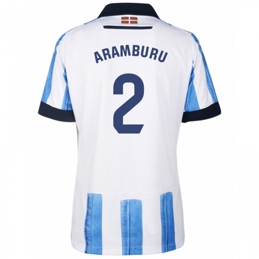 Mujer Camiseta Jon Aramburu #2 Azul Blanco 1ª Equipación 2023/24 La Camisa