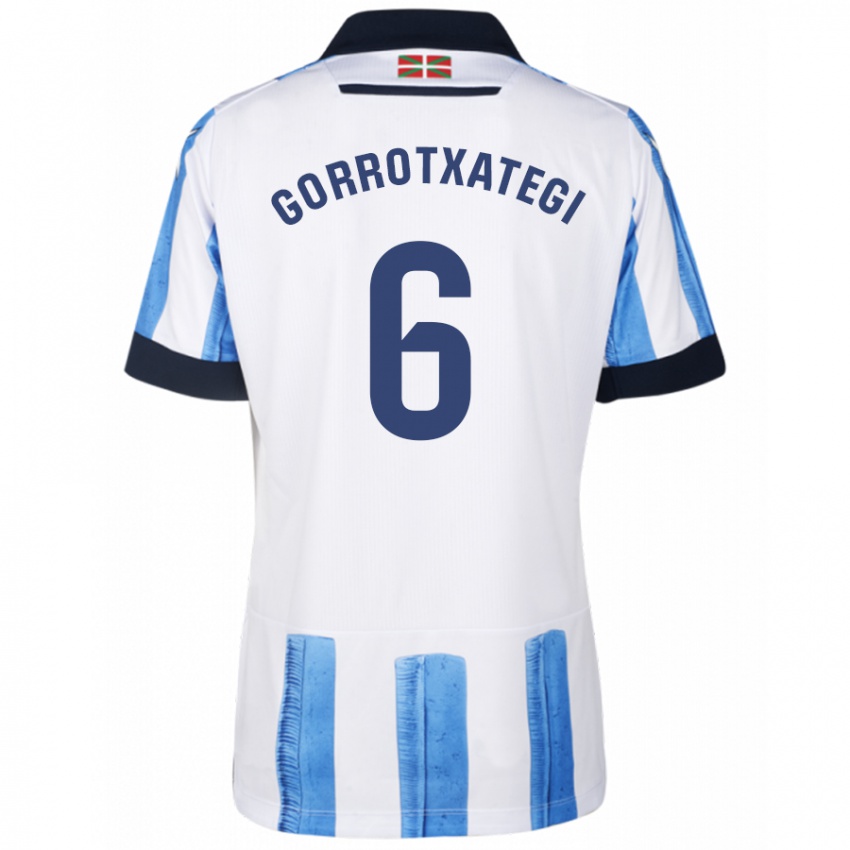 Mujer Camiseta Jon Gorrotxategi #6 Azul Blanco 1ª Equipación 2023/24 La Camisa