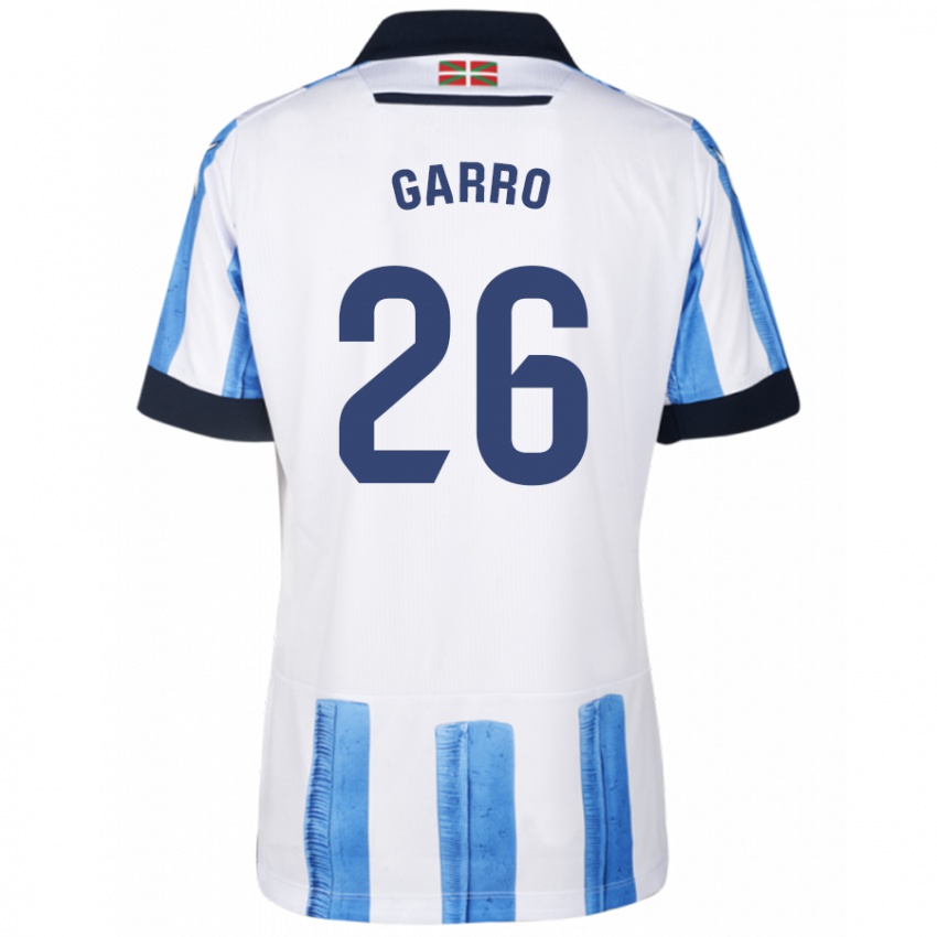 Mujer Camiseta Jon Garro #26 Azul Blanco 1ª Equipación 2023/24 La Camisa