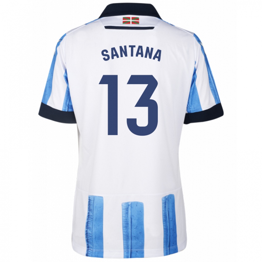Mujer Camiseta Olatz Santana #13 Azul Blanco 1ª Equipación 2023/24 La Camisa