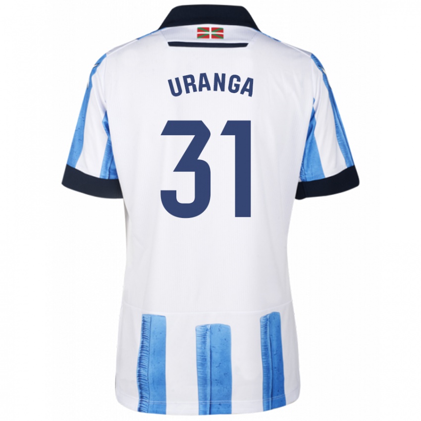 Mujer Camiseta Haizea Uranga Agirre #31 Azul Blanco 1ª Equipación 2023/24 La Camisa