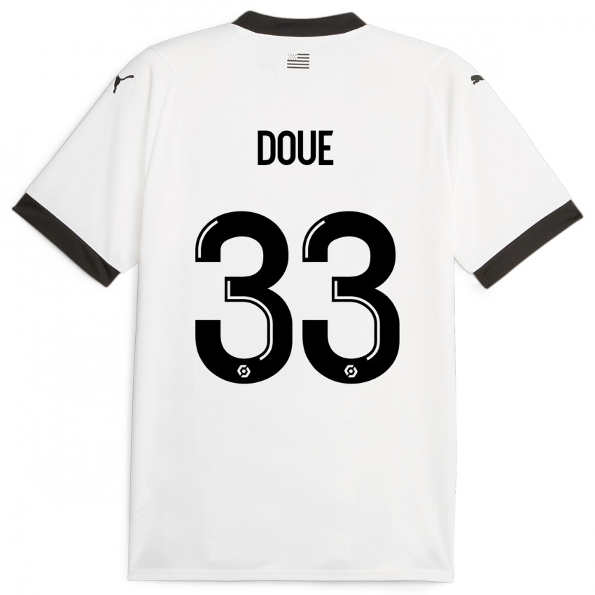 Mujer Camiseta Désiré Doué #33 Blanco 2ª Equipación 2023/24 La Camisa