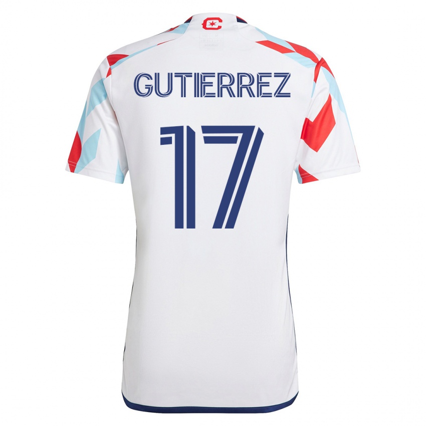 Mujer Camiseta Brian Gutiérrez #17 Blanco Azul 2ª Equipación 2023/24 La Camisa