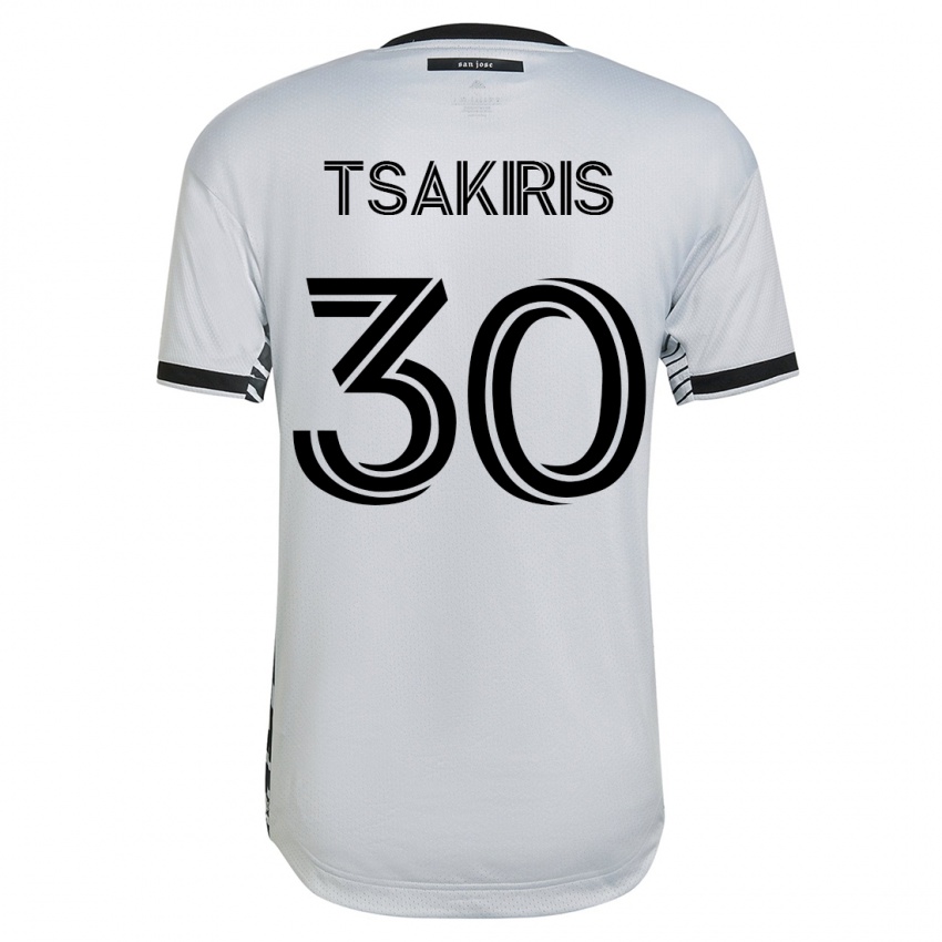 Mujer Camiseta Niko Tsakiris #30 Blanco 2ª Equipación 2023/24 La Camisa