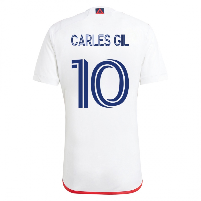 Mujer Camiseta Carles Gil #10 Blanco Rojo 2ª Equipación 2023/24 La Camisa