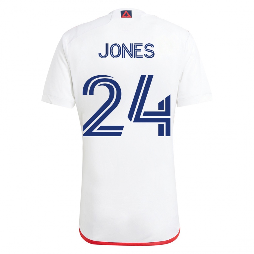 Mujer Camiseta Dejuan Jones #24 Blanco Rojo 2ª Equipación 2023/24 La Camisa