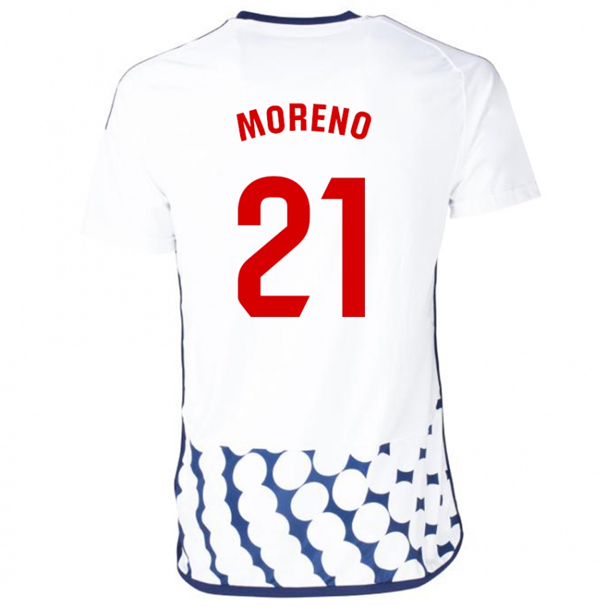 Mujer Camiseta Diego Moreno #21 Blanco 2ª Equipación 2023/24 La Camisa