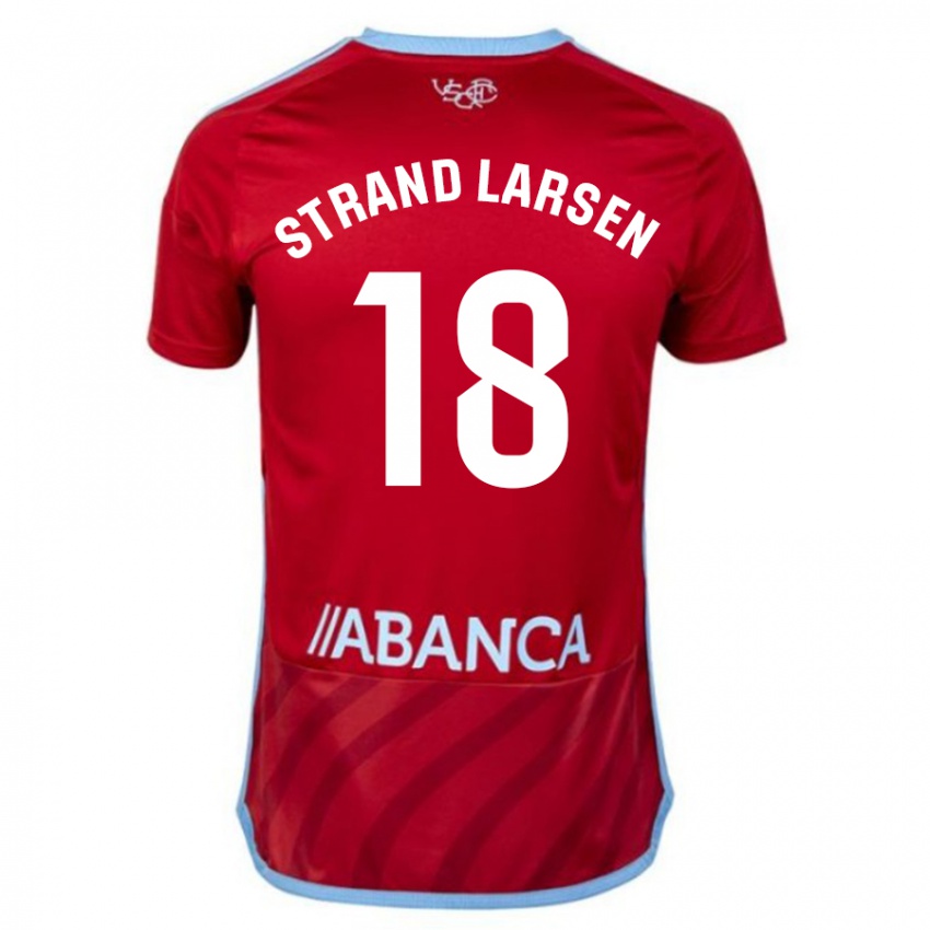 Mujer Camiseta Jørgen Strand Larsen #18 Rojo 2ª Equipación 2023/24 La Camisa