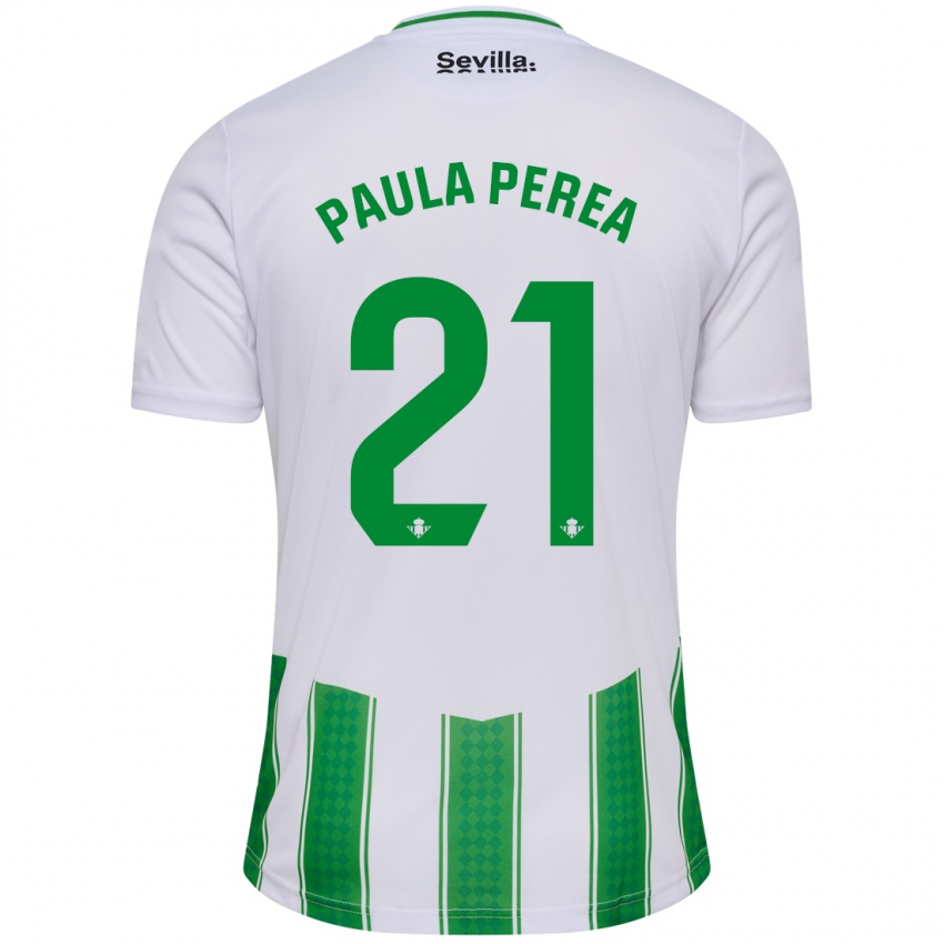 Niño Camiseta Paula Perea Ramírez #21 Blanco 1ª Equipación 2023/24 La Camisa