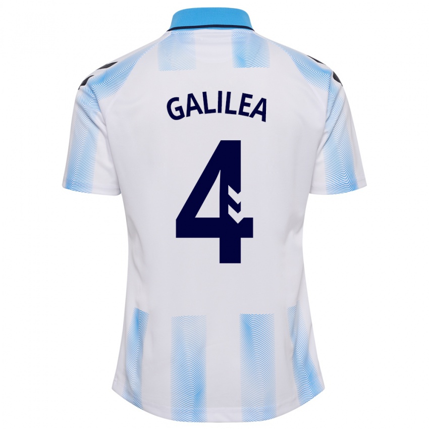 Niño Camiseta Einar Galilea #4 Blanco Azul 1ª Equipación 2023/24 La Camisa