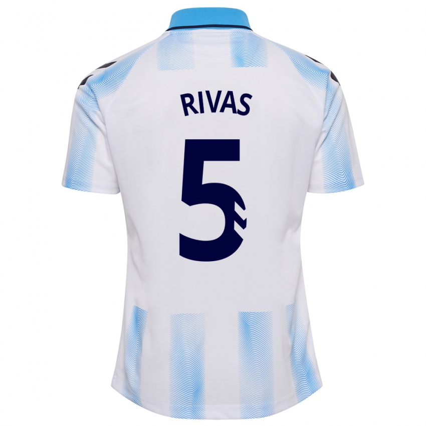 Niño Camiseta Juande Rivas #5 Blanco Azul 1ª Equipación 2023/24 La Camisa