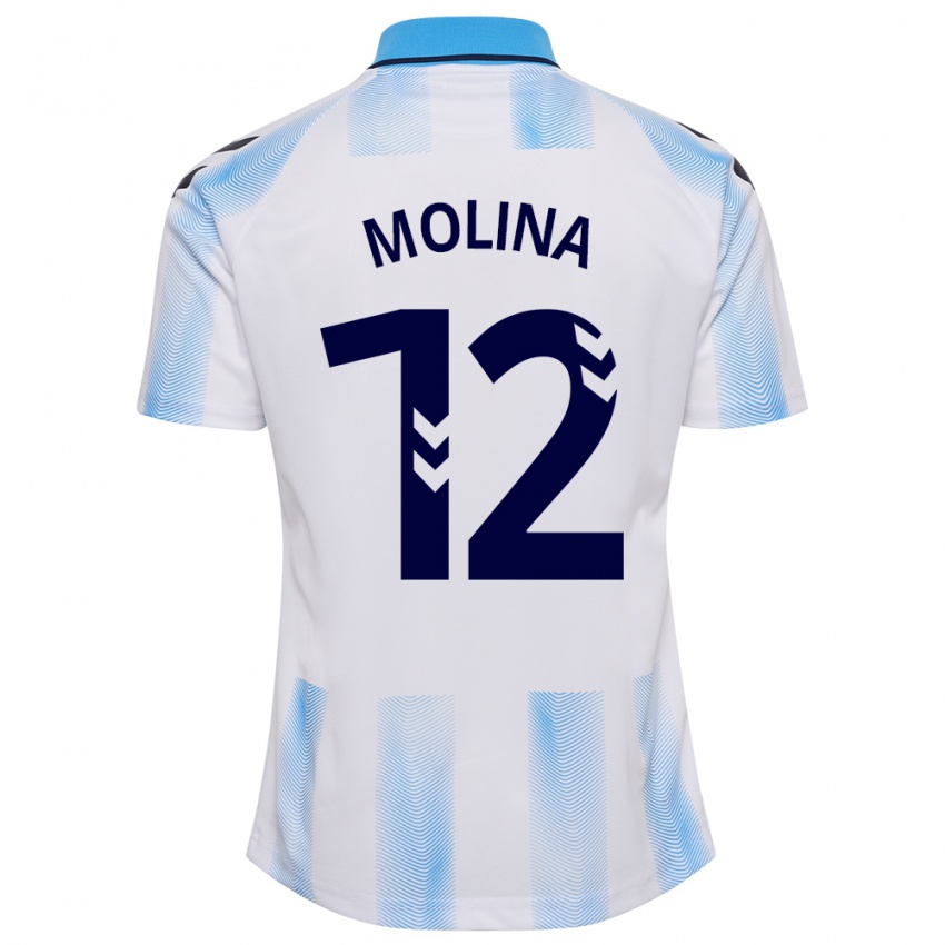Niño Camiseta Manu Molina #12 Blanco Azul 1ª Equipación 2023/24 La Camisa